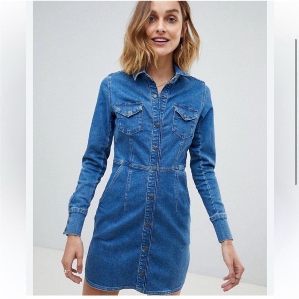 Free people dynamite denim dress 70s blue